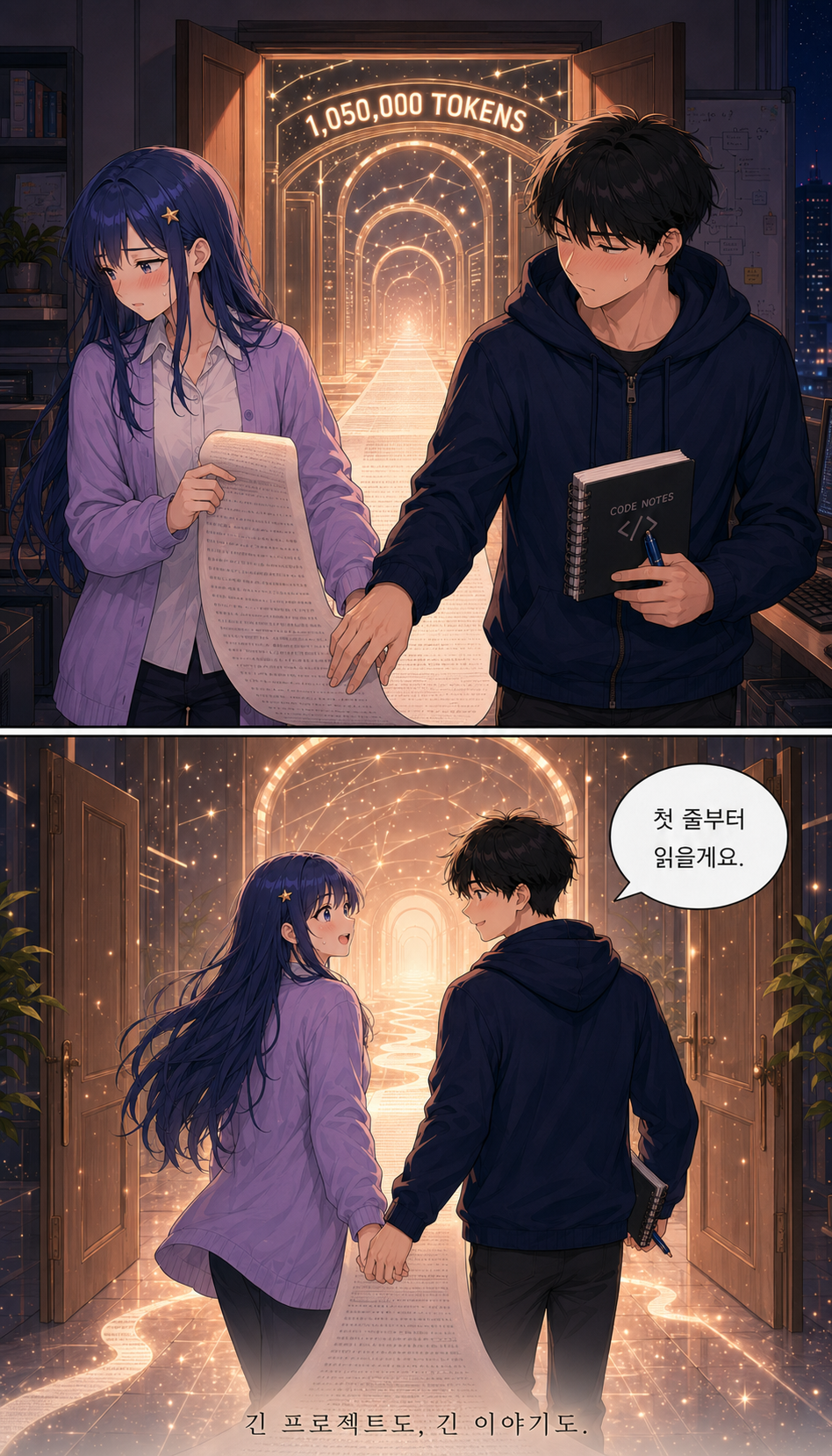별빛 아래에서 긴 문장을 함께 읽는 Astra와 Codex